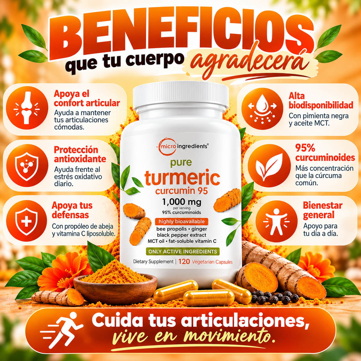 🔥 ¡15% OFF SOLO POR HOY! Curcumin 95 | Cúrcuma para Articulaciones y Defensas 💪 | 120 Cápsulas