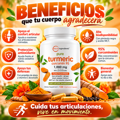 🔥 ¡15% OFF SOLO POR HOY! Curcumin 95 | Cúrcuma para Articulaciones y Defensas 💪 | 120 Cápsulas