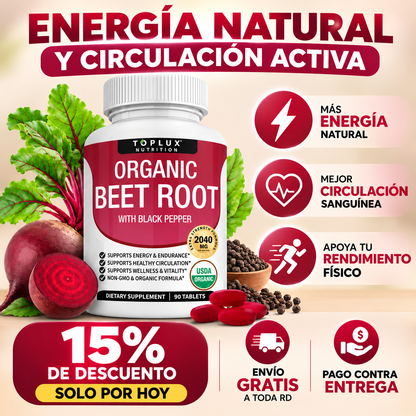 Organic Beet Root 2040 mg | Energía y Circulación | 90 Cápsulas