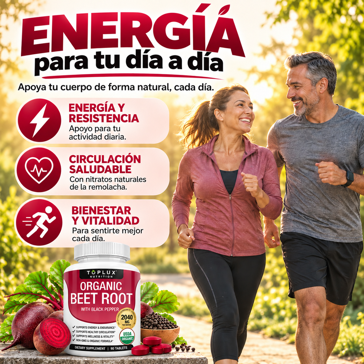 Organic Beet Root 2040 mg | Energía y Circulación | 90 Cápsulas