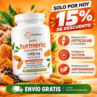 🔥 ¡15% OFF SOLO POR HOY! Curcumin 95 | Cúrcuma para Articulaciones y Defensas 💪 | 120 Cápsulas