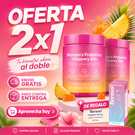 Oferta 2x1 en Gomitas Probióticas Vaginales + Regalo GRATIS 🎁