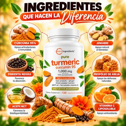 🔥 ¡15% OFF SOLO POR HOY! Curcumin 95 | Cúrcuma para Articulaciones y Defensas 💪 | 120 Cápsulas